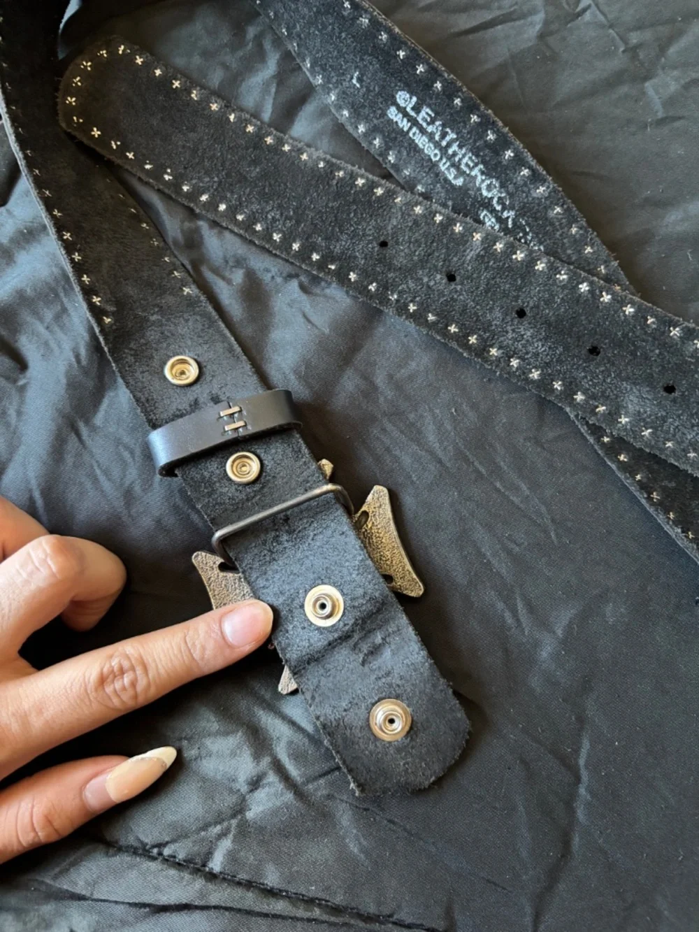 Vintage 2000s black leather studded cross belt